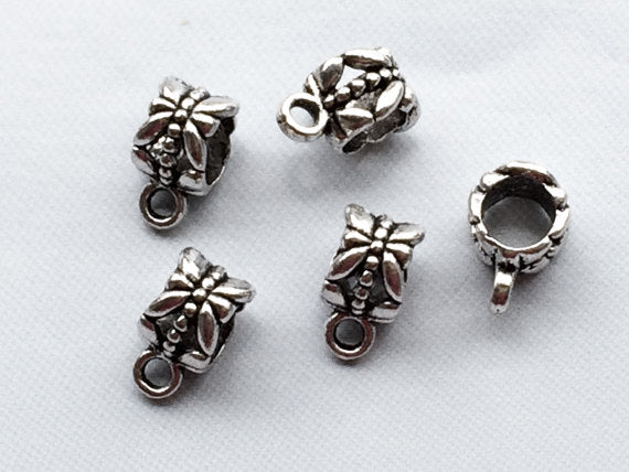 20 pc Floral Pewter Bail Pattern 6 mm Antique Silver, 5mm Hole, large hole bail Silver BULK - PBF184 - BeadPrism