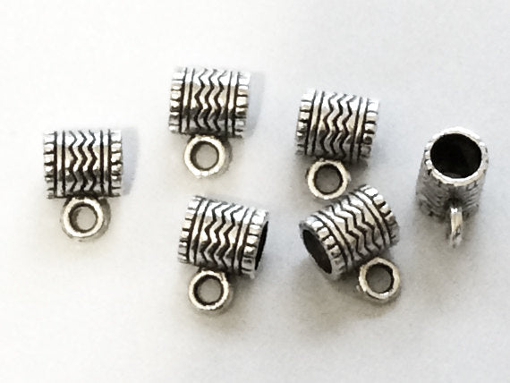25 pc Pewter Bail with Zig Zag Pattern 7.5mm x 9mm Antique Silver BULK Wholesale - PBF093 - BeadPrism