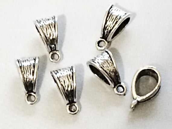 25 pc Bail Silver 11x7.5mm Antique Silver bails, large hole bails, jewelry findings Pewter - PBF094 - BeadPrism