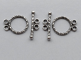 10 sets  2 Strand Toggle  Clasps, Antique Silver Tone Pewter, Wholesale - PBF101 - BeadPrism