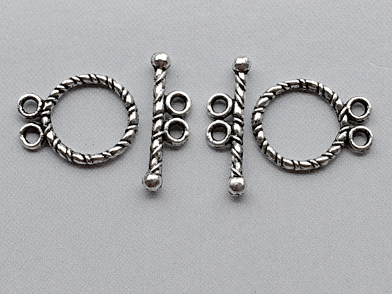 10 sets  2 Strand Toggle  Clasps, Antique Silver Tone Pewter, Wholesale - PBF101 - BeadPrism