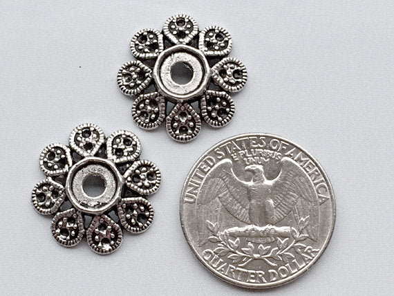 10 pc Tibetan 21mm Large Bead Cap Antique Silver Tone Pewterfor - PBF078 - BeadPrism