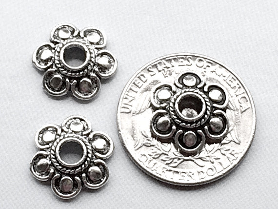 25 pc Bead Cap Pewter 14mm Antique Silver Large Hole for Beadable products Wholesale - PBF081 - BeadPrism