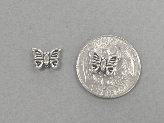 40 Pc Butterfly Beads Pewter 9x11 mm Antique Silver BULK Wholesale - PBF250 - BeadPrism