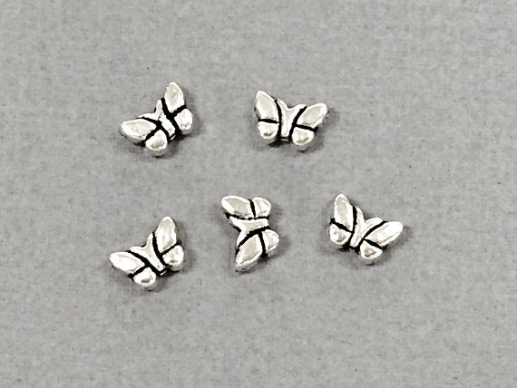 75 Pc Butterfly Beads Pewter 5 mm Antique Silver BULK Wholesale - PBF245 - BeadPrism