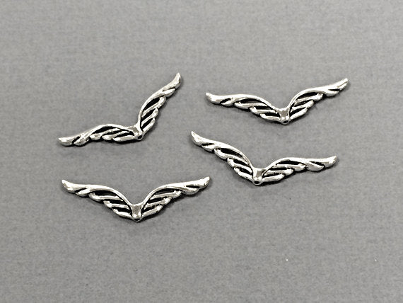 20 Pc Large Wing Beads Pewter 40 mm Antique Silver, silver wing beads, angel wings,  - PBF238 - BeadPrism