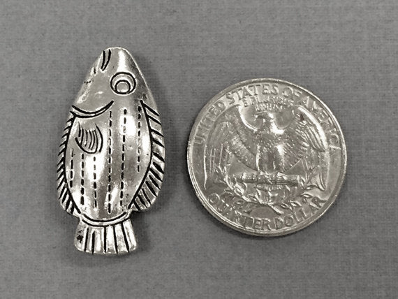 5 Pc Fish Beads Pewter 31 mm Antique Silver BULK Wholesale - PBF236 - BeadPrism