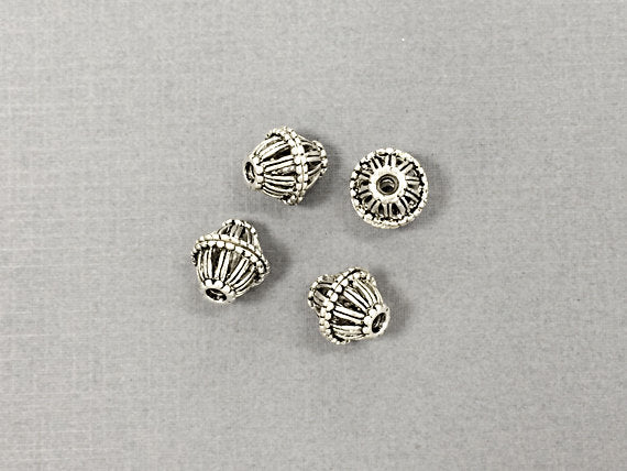 10 Pc 12mm Bali Style Bi-Cone Beads,  Antique Silver Finish Pewter, Wholesale - PBF228 - BeadPrism