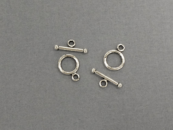 4 pc Small Toggle Clasp Plain Pewter Antique Silver BULK Wholesale - PBF165-4 - BeadPrism