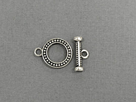 15 pc Textured Toggle Clasp Pewter Antique Silver BULK Wholesale - PBF167 - BeadPrism