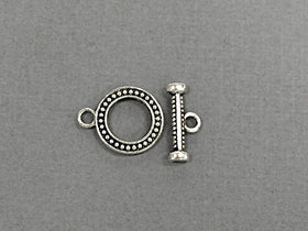 15 pc Textured Toggle Clasp Pewter Antique Silver BULK Wholesale - PBF167 - BeadPrism