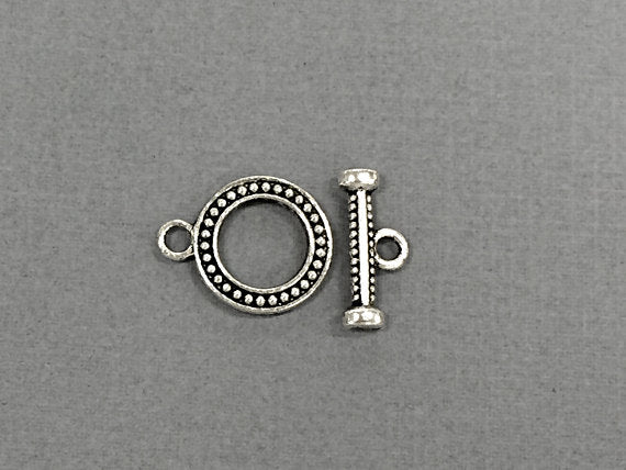 15 pc Textured Toggle Clasp Pewter Antique Silver BULK Wholesale - PBF167 - BeadPrism
