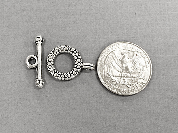 10 pc Textured Toggle Clasp Pewter Antique Silver BULK Wholesale - PBF177 - BeadPrism