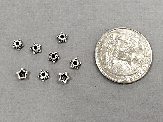 100 pc Small Bead Cap Pewter 5mm Antique Silver BULK Wholesale - PBF136 - BeadPrism