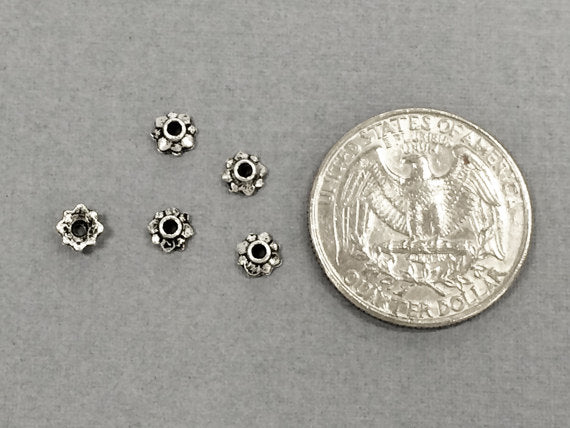100 pc Small Bead Cap Pewter 5mm Antique Silver BULK Wholesale - PBF138 - BeadPrism