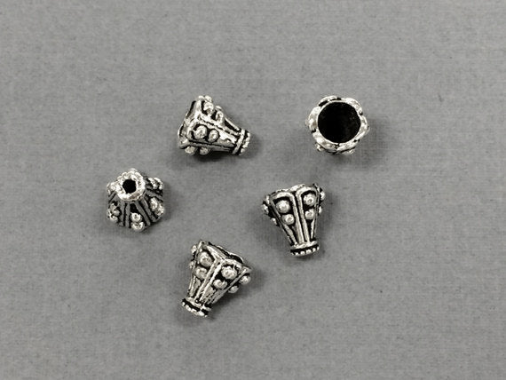 30 pc Antique Silver Finish pewter Bali Style Cone Bead Caps, 9.5 mm, Wholesale - PBF139 - BeadPrism