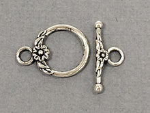 Load image into Gallery viewer, 10 pc Toggle Clasp Flower and Leaf Design Pewter Antique Silver BULK Wholesale - PBF153 - BeadPrism