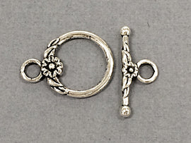 10 pc Toggle Clasp Flower and Leaf Design Pewter Antique Silver BULK Wholesale - PBF153 - BeadPrism