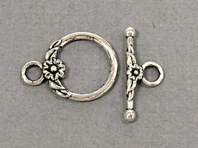 10 pc Toggle Clasp Flower and Leaf Design Pewter Antique Silver BULK Wholesale - PBF153 - BeadPrism