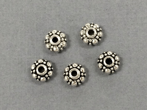 30 Pc Daisy Beads Pewter 8.5 mm Antique Silver BULK Wholesale - PBF133 - BeadPrism