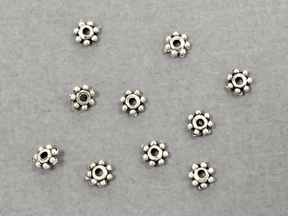 100 Pc Daisy Beads Pewter 4.5 mm Antique Silver BULK Wholesale - PBF132 - BeadPrism