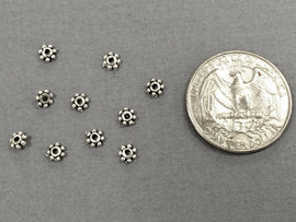 100 Pc Daisy Beads Pewter 4.5 mm Antique Silver BULK Wholesale - PBF132 - BeadPrism