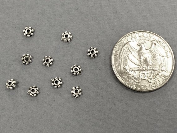 100 Pc Daisy Beads Pewter 4.5 mm Antique Silver BULK Wholesale - PBF132 - BeadPrism