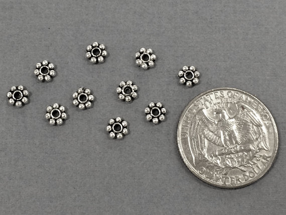 100 Pc 5.5mm Spacer Beads Daisy Heishi Antique Silver, Lead Free Pewter, BULK Wholesale - PBF131 - BeadPrism