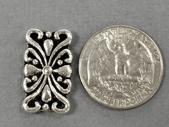 8 pcs  5-Hole spacer bar Antique Silver pewter, 24 mm x 13 mm, Victorian Design - PBF104 - BeadPrism