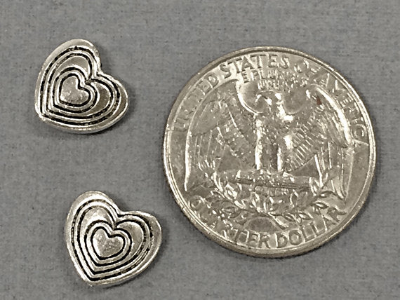 30 pc Heart Beads, silver heart beads, heart shape beads, Pewter Antique Silver Wholesale - PBF109 - BeadPrism