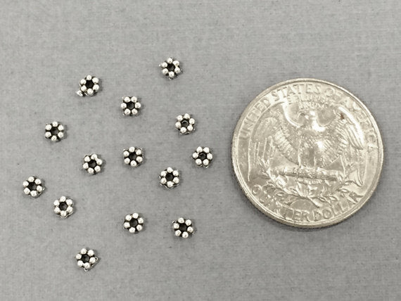 100 Pc Daisy Beads Pewter 3.5 mm Antique Silver BULK Wholesale - PBF112 - BeadPrism