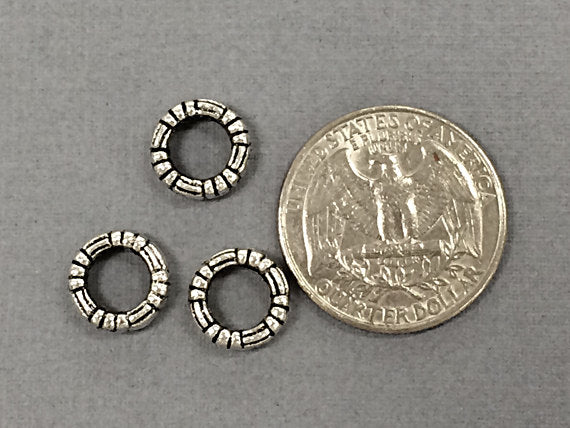 25 Pc 10mm Round Bead Connectors, Frames Pewter 10.5 mm Antique Silver rings BULK Wholesale - PBF119 - BeadPrism