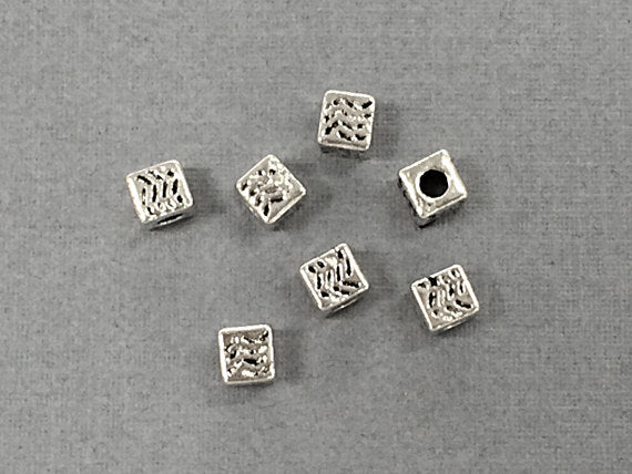 50pc 4.5mm Square Spacer Beads 2.2mm Hole Antique Silver finish Pewter Block Beads -PBF122 - BeadPrism