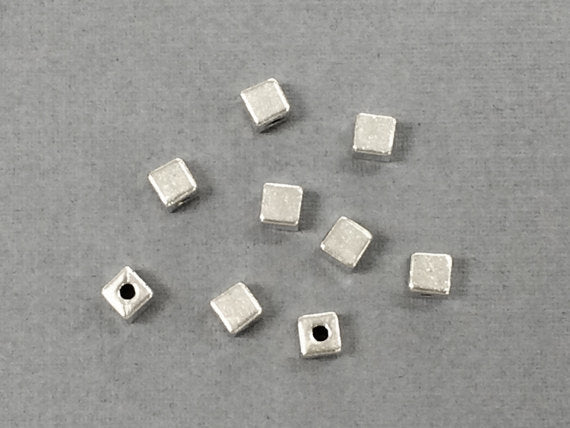 50 pc 3.5mm Square Bead Plain Pewter, Antique Silver Square Beads, 3.5mm cube beads - PBF123 - BeadPrism
