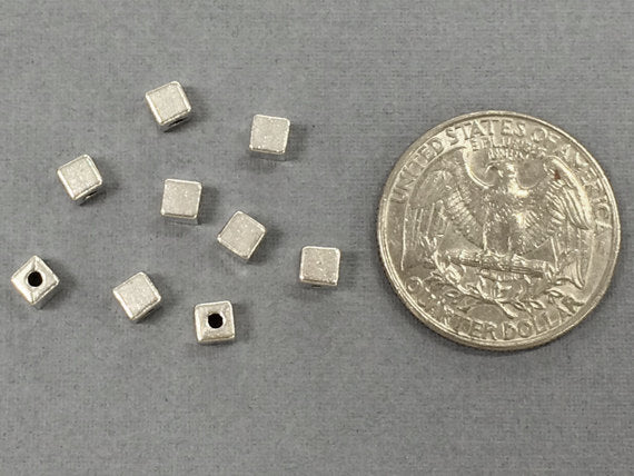 50 pc 3.5mm Square Bead Plain Pewter, Antique Silver Square Beads, 3.5mm cube beads - PBF123 - BeadPrism