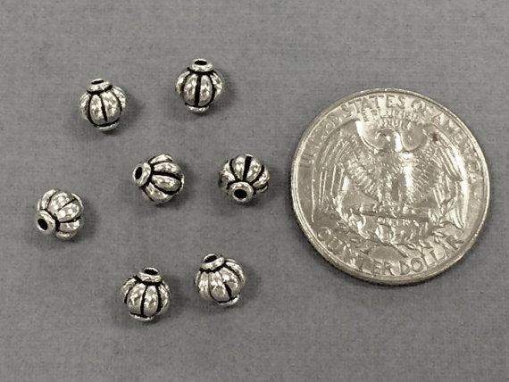50 Pc Melon Spacer Beads Pewter 6 mm Antique Silver BULK Wholesale - PBF128 - BeadPrism