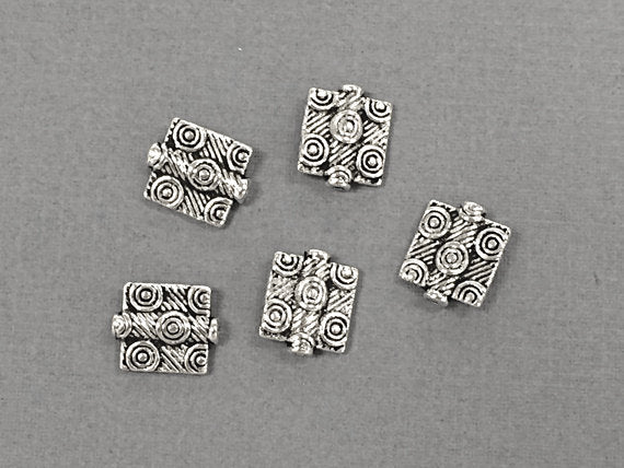 20 Pc Pewter Rectangle Beads 12 mm Antique Silver BULK Wholesale - PBF251 - BeadPrism