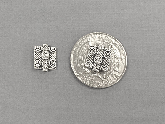 20 Pc Pewter Rectangle Beads 12 mm Antique Silver BULK Wholesale - PBF251 - BeadPrism