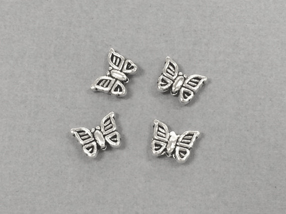 40 Pc Butterfly Beads Pewter 9x11 mm Antique Silver BULK Wholesale - PBF250 - BeadPrism