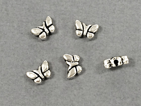 75 Pc Butterfly Beads Pewter 5 mm Antique Silver BULK Wholesale - PBF245 - BeadPrism