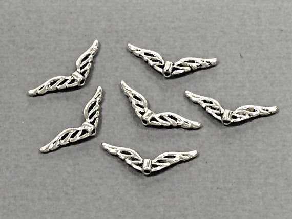 50 Pc Small Wing Beads Pewter 22 mm Antique Silver BULK Wholesale - PBF239 - BeadPrism