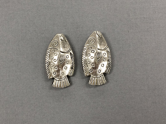 5 Pc Fish Beads Pewter 31 mm Antique Silver BULK Wholesale - PBF235 - BeadPrism