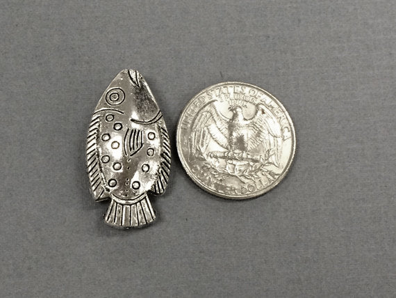5 Pc Fish Beads Pewter 31 mm Antique Silver BULK Wholesale - PBF235 - BeadPrism