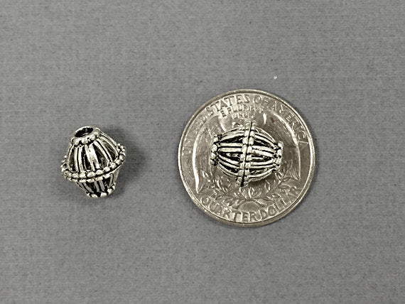 10 Pc 12mm Bali Style Bi-Cone Beads,  Antique Silver Finish Pewter, Wholesale - PBF228 - BeadPrism