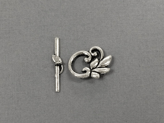7 Sets Large Toggle Clasp Leaf Shape Pewter Antique Silver BULK Wholesale - PBF157 - BeadPrism