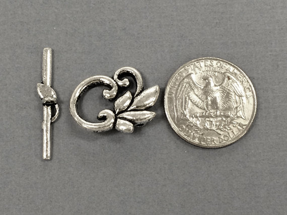 7 Sets Large Toggle Clasp Leaf Shape Pewter Antique Silver BULK Wholesale - PBF157 - BeadPrism