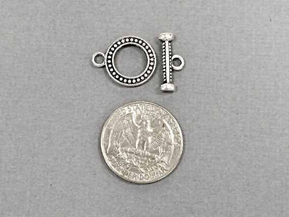 15 pc Textured Toggle Clasp Pewter Antique Silver BULK Wholesale - PBF167 - BeadPrism