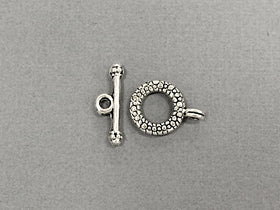 10 pc Textured Toggle Clasp Pewter Antique Silver BULK Wholesale - PBF177 - BeadPrism