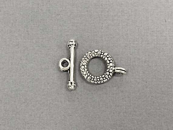 10 pc Textured Toggle Clasp Pewter Antique Silver BULK Wholesale - PBF177 - BeadPrism