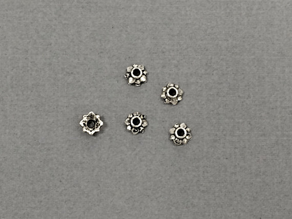 100 pc Small Bead Cap Pewter 5mm Antique Silver BULK Wholesale - PBF138 - BeadPrism